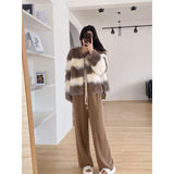 GORUNRUN-Elegant Cropped Fur Coat Women Black White Patchwork Fluffy Jacket Korean Party Furry Short Outwear Winter Warm Plush Overcoat