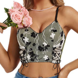 GORUNRUN-Women Sexy Embroidery Mesh Halter Vest Slim Sleeveless Corset Top Summer Fashion Camisole Casual Underwear Cropped Tank Tops INS