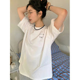 GORUNRUN-S-3Xl Pure Cotton White T Shirts Women Streetwear Oversized Bow Print Tops Summer Harajuku Korean Short Sleeve Casual Tees New