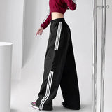 GORUNRUN Striped Sweatpants Women Hip Hop Streetwear Baggy Wide Leg Cargo Pants Bf Y2K High Waist Drawstring Joggers Trousers