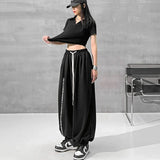 GORUNRUN Y2K Black Joggers Sweatpants Women Hip Hop Letter Print Wide Leg Pants Streetwear Oversized 2Xl Drawstring Trousers Bf