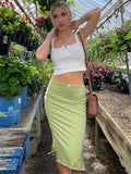 GORUNRUN High Waist Ruffled Split Maxi Skirt Women Solid Patchwork Casual Summer Ladies Long Skirt Solid Party Female Maxi Skirt