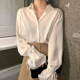 GORUNRUN-Elegant White Shirts Women Streetwear Chiffon Flare Long Sleeve Blouses Office Lady Korean Fashion Casual All Match Tops New