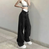 GORUNRUN Streetwear Patchwork Wide Leg Pants Women High Waist Straight Trousers Hip Hop Casual Drawstring Cargo Pants Sweatpants