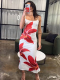 GORUNRUN Summer Printed Maxi Dress For Women Backless Fashion Slim High Waist Spaghetti Dress Holiday Patchwork Female Long Dress