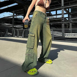 GORUNRUN-Grunge Fairycore Cargo Pants Denim Y2K Aesthetic Chic Dragon Embroidery Women Jeans Baggy Distressed Chic Trousers