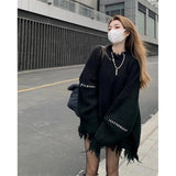 GORUNRUN-Y2K Tassel Ripped Sweater Women Streetwear Hole Jumpers Harajuku Gothic Oversized Knitted Pullovers Vintage Irregular Knitwear