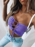 GORUNRUN Solid Lace Up Cropped Tops Women Sleeveless Slim Hollow Out Camis Sexy Club Party Bodycon Tank Top Y2K Streetwear Summer