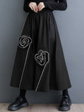 Gorunrun- High Elastic Waist Black Three-dimensional Flower A-line Half-body Skirt Women Fashion Tide New Spring Autumn