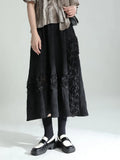 Gorunrun- High Elastic Waist Black Lace Spliced Casual Elegant Half-body Skirt Women Fashion Tide New Spring Autumn