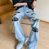 Gorunrun-Streetwear y2k 90s Fashion Hip Pop Style 2000s 2024 Kanye Ropa Grunge Y2K Streetwear Ripped Jeans Pants For Men Clothing Straight Washed Blue Old Denim Trousers Pantalon Homme