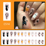 Gorunrun-Halloween Nails 24Pcs Short Oval Halloween Fake Nail Almond Spider Web Press on Nail Ghost Pumpkin Cute Wearable Nails for Women&Girl Nail Art