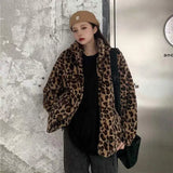 GORUNRUN Autumn Fuzzy Leopard Print Jacket Women Fashion Stand Collar Warm Parkas Outwear Winter Korean Female Loose Faux Fur Coats New