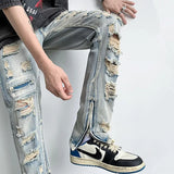 Gorunrun-Streetwear y2k 90s Fashion Hip Pop Style 2000s 2024 Ropa Grunge Y2K Streetwear Washed Blue Ripped Jeans Pants Men Clothing Ankle Zipper Slim Vintage Denim Trousers Moda Hombre