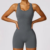 GORUNRUN-Fitness & Yoga Wear Yoga Sxy Criss Cross Backless Cami Sports Romper,Women's Jumpsuits Ribbed One Piece Workout Sleeveless Rompers Tank Top Shorts