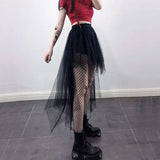 GORUNRUN Gothic Black Tulle Skirt Women Summer Fashion High Waist Streetwear Irregular Midi Skirts Chic Dark Series Punk Stitching Skirts