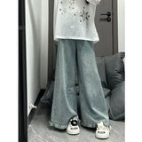 GORUNRUN-Y2K Style Distressed Retro Raw-edged Wide-leg Jeans Women in Autumn New High-waisted Cheap Women's Clothing and Free Shipping Offers Y2k