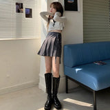 GORUNRUN-Y2K Pleated Mini Skirt Women Elegant Bandage Suit Skirts Streetwear Korean Preppy High Waist Lace Up All Match A Line Skirts New