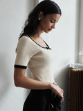 GORUNRUN Ribbed Knit Sweater Pullover Women Short Sleeve Fashion Patchwork Cropped Top Inner Streetwear Knitwear Summer Pullover