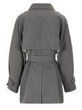 Gorunrun- Women Gray Belted Big Size Trench New Lapel Long Sleeve Loose Fit Windbreaker Fashion Tide Spring Autumn