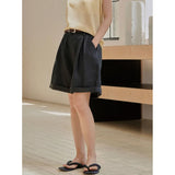 GORUNRUN-Summer Korea Style Lazy Linen Curled Shorts Wide Leg Loose Slim Casual Hot Pants For Women