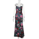 Gorunrun-Summer2024 New Slim Fit Style Wrapped Hip Long Dress With European And American Style Retro Flower Strap Dress XY24340PFO