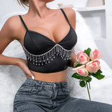 GORUNRUN-Deep V Diamond Chain Bustier Corset Tops Camisole Sexy Slim Halter Cropped Top Women Slim Tank Top Vest Adjustable Strap Summer