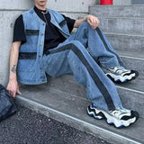 Gorunrun-Streetwear y2k 90s Fashion Hip Pop Style 2000s 2024 Pantalon Y2K Fashion Patchwork Baggy New Jeans Men Pants Luxury Casual Mens Designer Clothes Straight Blue Denim Trousers