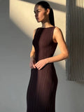 GORUNRUN Summer Sleeveless Slim Maxi Dress Female High Waist Solid Color Fashion Pullover Elegant Women Knitwear Party Dresses 2024