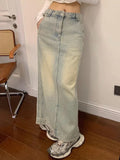 GORUNRUN-Old Washing Long Denim Skirt Women Vintage Streetwear High Waist Split Korean Fashion Maxi Jean Skirt Spring Casual