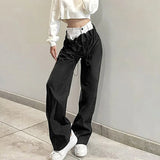 GORUNRUN Streetwear Patchwork Wide Leg Pants Women High Waist Straight Trousers Hip Hop Casual Drawstring Cargo Pants Sweatpants