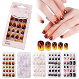 Gorunrun-Halloween Nails Kids Full Cover False Nails Press On Self Adhesive Nail Manicure Tips Candy Color Fake Nails Nail Art for Children 24Pcs/box