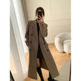 GORUNRUN-Long Trench Coat Women Office Lady Elegant Double Breasted Blazer Jacket Streetwear Overcoats Korean Harajuku Casual Windbreaker