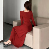 Gorunrun-Sexy Women Bodycon Slim Midi Dress Autumn Casual Red Evening Party Club Chic vestidos female Birthday clothing