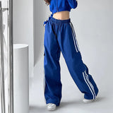 GORUNRUN Striped Sweatpants Women Hip Hop Streetwear Baggy Wide Leg Cargo Pants Bf Y2K High Waist Drawstring Joggers Trousers