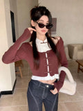 GORUNRUN-New Chinese Style Sweaters Elegant Tees Short Fake Two Piece Knitted Tops Tshirts Y2k Off Shoulder Women Patchwork Camisetas