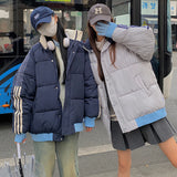 GORUNRUN-Winter Parkas Women Streetwear Striped Down Coats Oversized Patchwork Puffer Jacket Korean Thick Warm Cotton Padded Outwears New