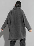 GORUNRUN Loose Fit Black Denim Big Size Sweatshirt New High Collar Long Sleeve Women Big Size Fashion Spring Autumn