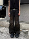 Gorunrun-Streetwear y2k 90s Fashion Hip Pop Style 2000s 2024 Cyber Y2K Streetwear Old Black Distressed Pleated Baggy Jeans Pants For Men Clothes Straight Loose Gothic Long Trousers