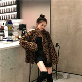 GORUNRUN Autumn Fuzzy Leopard Print Jacket Women Fashion Stand Collar Warm Parkas Outwear Winter Korean Female Loose Faux Fur Coats New