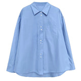 GORUNRUN-Casual Simple Blue Oversized Shirt Blue White Slouchy Loose Silhouette Blouse