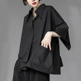 GORUNRUN-S-3Xl Y2K Irregular Black Shirts Women Gothic Harajuku Chiffon Oversized Blouses Dark Academic Streetwear Asymmetrical Tops