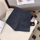 GORUNRUN-Irregular Shorts Skirts Women Korean A Line Wide Leg Shorts Office Lady Elegant High Waist Solid Casual Simple Suit Short Pants