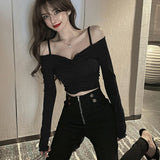 GORUNRUN-Slash Neck T-Shirts Women Sexy Lady New Design Solid Shirring All-match Summer Slim Cozy Ins Chic Korean Trendy