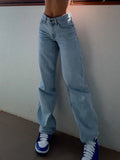 GORUNRUN-Women Straight Denim Pants Side Pockets Ripped Cutout Long Streetwear Casual Fall Spring Baggy Trousers Y2K Cargo