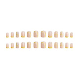 Gorunrun-Fall Nails DIY 24Pcs/Set Refreshing Lemon Short Round Coffin False Nails Girls Nail Art Decoration Full Cover Artificial Fake Nails Removable