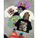 Gorunrun-Hip Hop Graffiti Design Graphic Printed Tops Y2K Seven Quarter Sleeves Tops Men Women Harajuku Gothic Cotton Oversized T Shirts