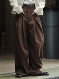 Gorunrun- High Waist White Pleated Casual Long Wide Leg Pants New Loose Fit Trousers Women Fashion Tide Spring Autumn