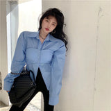 GORUNRUN-Elegant Patchwork Shirts Women Korean Fake Two Pieces White Blouses Streetwear Office Outfits Fashion Long Sleeve Chic Tops New