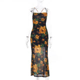 Gorunrun-Y2K Rose Flower Backless Cut Out Dress Women Sexy Sleeveless Summer Elegant Beachwear Chic Party Casual Dresses